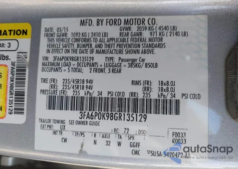 2016 Ford Fusion Titanium z USA, uszkodzony, nr VIN 3FA6P0K98GR135129